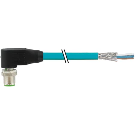 Murrelektronik M12 male 90 Degree shielded, D-cod. with cable Ethernet, TPE 2x2x24AWG SF/UTP CAT5e bu UL/CSA, CM 10m 7700-14561-S4U1000
